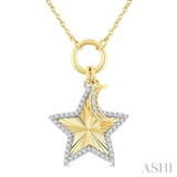 1/5 Ctw Fluted Star and Crescent Moon Charm Round Cut Diamond Fashion Pendant With Chain in 10K Yellow and White Gold