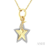 1/5 Ctw Fluted Star and Crescent Moon Charm Round Cut Diamond Fashion Pendant With Chain in 10K Yellow and White Gold