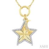 1/5 Ctw Fluted Star and Crescent Moon Charm Round Cut Diamond Fashion Pendant With Chain in 10K Yellow and White Gold