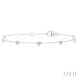 1/10 Ctw Petite Heart Round Cut Diamond Station Bracelet in 10K White Gold