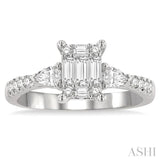3/4 Ctw Emerald Shape Baguette, Pear and Round Cut Diamond Fusion Engagement Ring in 14K White Gold