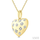 1/10 Ctw Bold Star Engraved Puffed Heart Round Cut Diamond Pendant With Chain in Yellow Gold Vermeil
