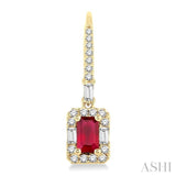 5x3 MM Octagon Cut Ruby and 1/2 Ctw Round Cut Diamond Precious Earrings in 14K Yellow Gold