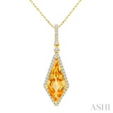 16X7 MM Evoque Gemstone Kite Shape Citrine and 1/5 Ctw Round Cut Diamond Semi-Precious Pendant With Chain in 10K Yellow Gold
