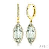 16X7 MM Evoque Gemstones Marquise Shape Green Amethyst and 3/8 Ctw Round Cut Diamond Semi-Precious Earrings in 14K Yellow Gold