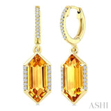 12X5 MM Evoque Gemstones Hexagon Shape Citrine and 1/5 Ctw Round Cut Diamond Semi-Precious Earrings in 10K Yellow Gold