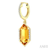 12X5 MM Evoque Gemstones Hexagon Shape Citrine and 1/5 Ctw Round Cut Diamond Semi-Precious Earrings in 10K Yellow Gold