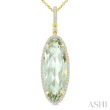 22X8 MM Evoque Gemstone Oval Shape Green Amethyst and 1/4 Ctw Round Cut Diamond Semi-Precious Pendant With Chain in 14K Yellow Gold