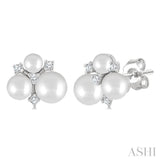 3MM, 4MM & 5MM Cultured Pearl and 1/10 Ctw Round Cut Diamond Fashion Earrings in 10K White Gold