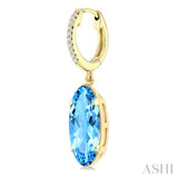 12X5 MM Evoque Gemstones Oval Shape Blue Topaz and 1/10 Ctw Round Cut Diamond Semi-Precious Earrings in 10K Yellow Gold