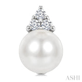 5 MM Cultured White Pearl and 1/20 Ctw Round Cut Diamond Fashion Earrings in 10K White Gold