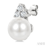 5 MM Cultured White Pearl and 1/20 Ctw Round Cut Diamond Fashion Earrings in 10K White Gold