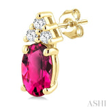 1/20 Ctw Oval Cut 5X3 MM Pink Tourmaline and Round Cut Diamond semi-precious Earrings in 10K Yellow Gold