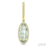 12X5 MM Evoque Gemstones Oval Shape Green Amethyst and 1/3 Ctw Round Cut Diamond Semi-Precious Earrings in 10K Yellow Gold