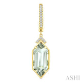 14X6 MM Evoque Gemstones Hexagon Shape Green Amethyst and 1/6 Ctw Round Cut Diamond Semi-Precious Earrings in 14K Yellow Gold