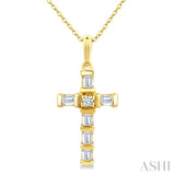 1/20 Ctw Baguette and Round Cut Diamond  Cross Shape Fashion Pendant With Chain in 10K Yellow Gold