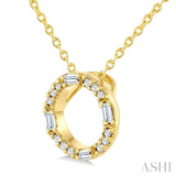 1/10 Ctw Baguette and Round Cut Diamond  Circle Shape Fashion Pendant With Chain in 10K Yellow Gold