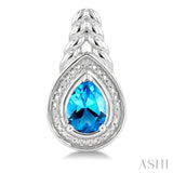 8X5MM Pear Cut Blue Topaz and 1/20 Ctw Round Cut Diamond Semi-Precious Earrings in Sterling Silver