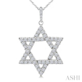 3/4 Ctw Star of David Round Cut Diamond Fashion Pendant With Chain in 14K White Gold