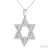 2 Ctw Star of David Round Cut Diamond Fashion Pendant With Chain in 14K White Gold