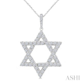 1 1/2 Ctw Star of David Round Cut Diamond Fashion Pendant With Chain in 14K White Gold