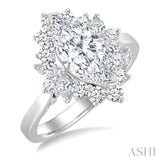 7/8 Ctw Marquise and Round Cut Diamond Halo Semi Mount Engagement Ring in 14K White Gold