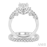 1 Ctw Diamond Lovebright Wedding Set with 3/4 Ctw Engagement Ring and 1/3 Ctw Wedding Band in 14K White Gold