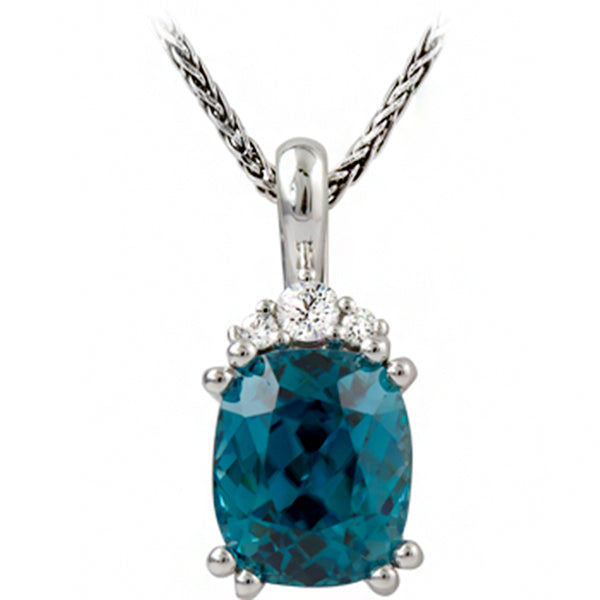 Gems of Distinction Collection's 14k White Gold 4.77ct Blue Zircon & .095ctw Diamond Pendant Necklace
