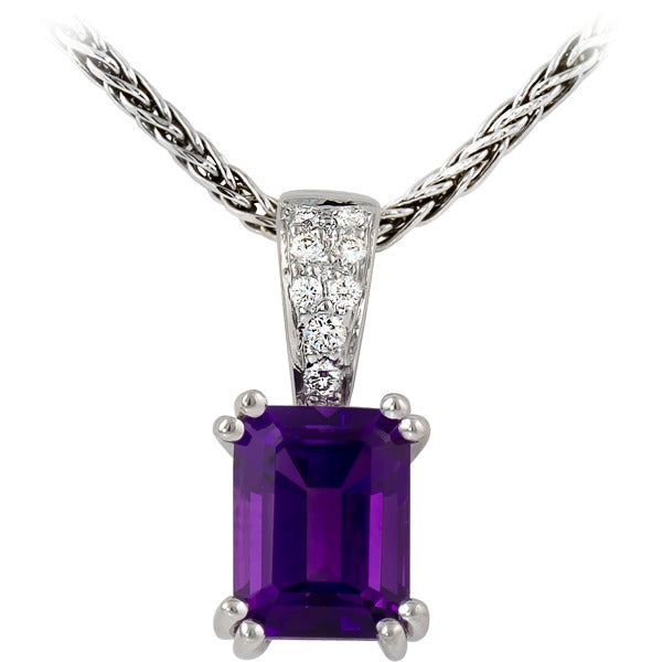 Gems of Distinction Collection's 14k White Gold 1.62ct Amethyst Pendant & .07ctw Diamond Accents
