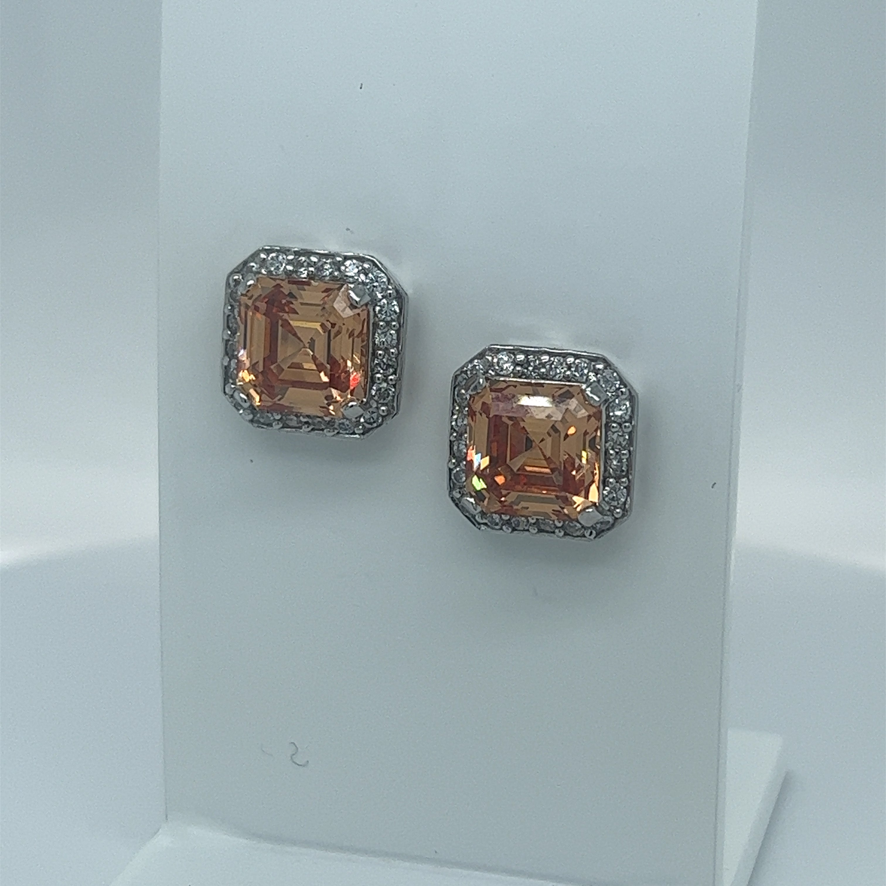 Sterling Silver & Orange Asscher-Cut Cubic Zirconia Earrings