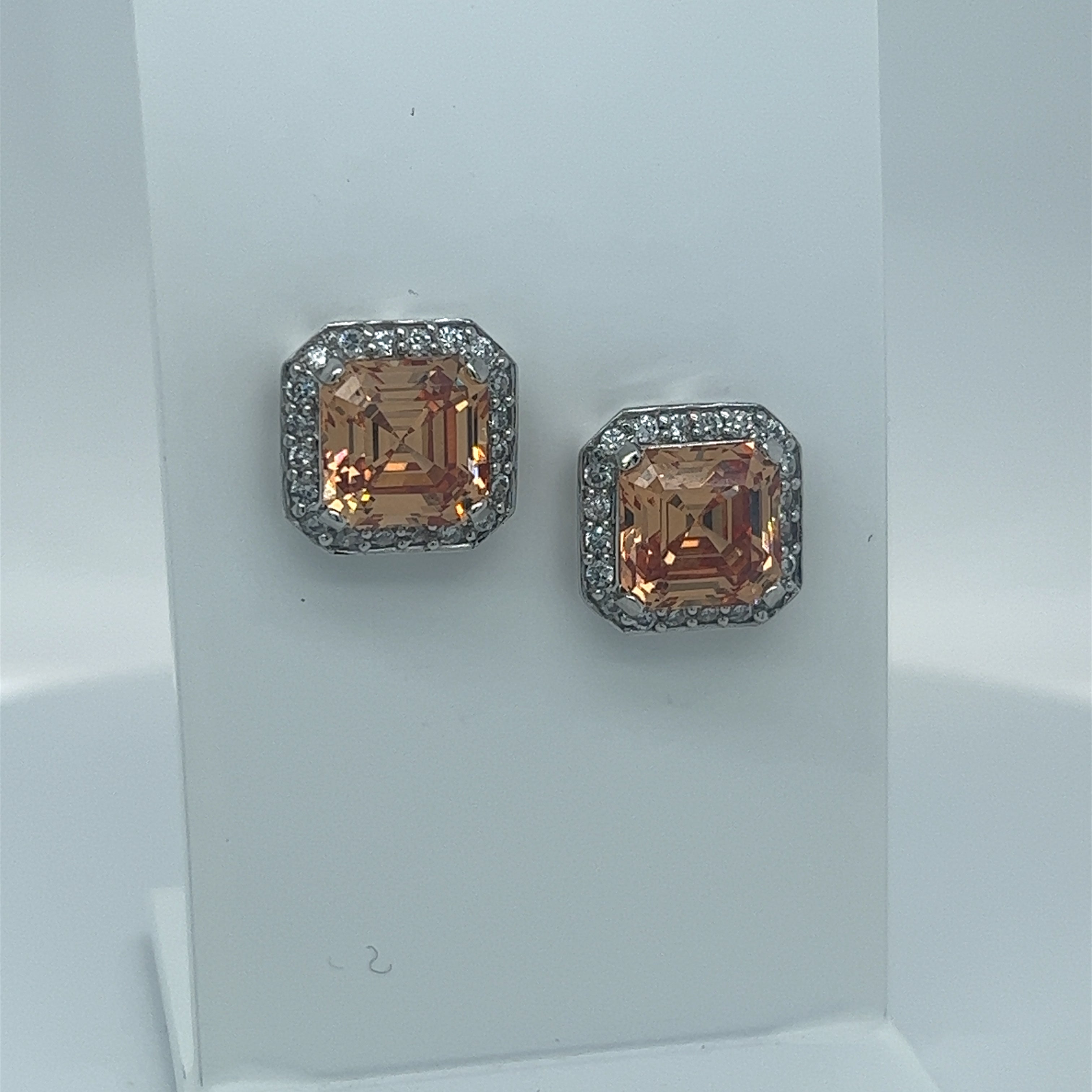 Sterling Silver & Orange Asscher-Cut Cubic Zirconia Earrings