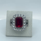 Platinum-clad Sterling Silver Ring with Ruby & White Colored Cubic Zirconia