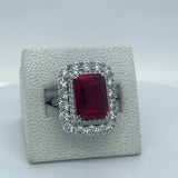 Platinum-clad Sterling Silver Ring with Ruby & White Colored Cubic Zirconia
