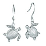 Life@Sea Genuine Sterling Silver Sea Turtle Dangle Earrings with Sandblasted Shell and Cubic Zirconia Accents