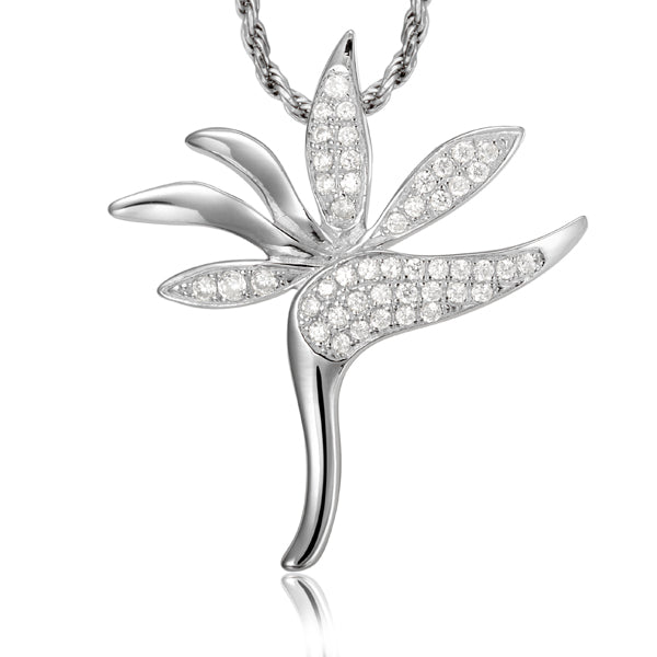 Life@Sea Genuine Sterling Silver & Pave Cubic Zirconia Birds of Paradise Flower Pendant Necklace