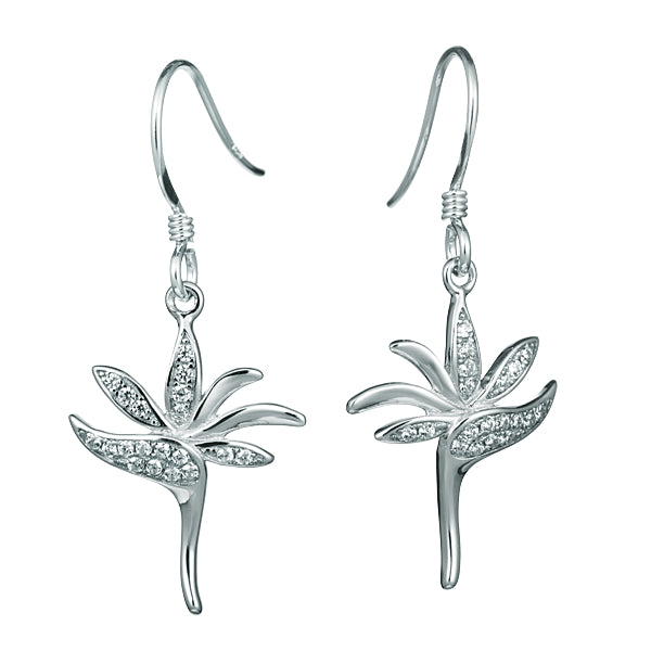 Life@Sea Genuine Sterling Silver & Pave Cubic Zirconia Birds of Paradise Flower Dangle Earrings