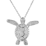 Life@Sea Genuine Sterling Silver & Pave Cubic Zirconia Shell Sea Turtle Pendant Necklace
