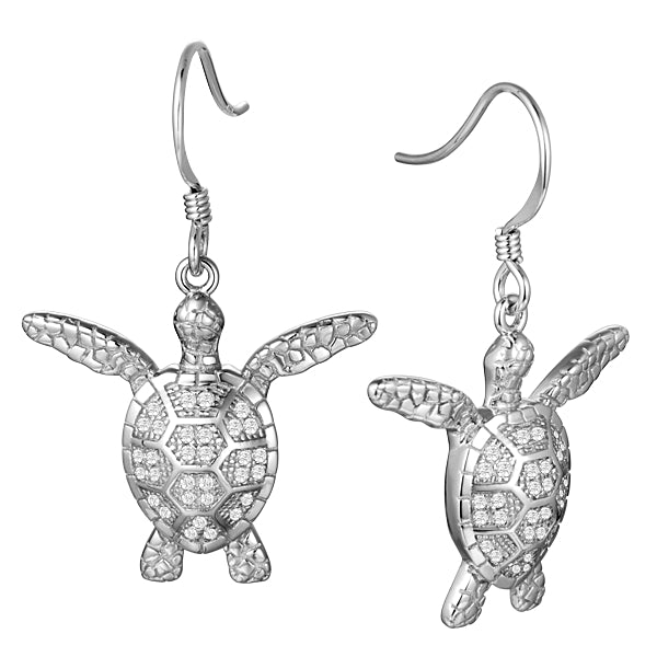 Life@Sea Genuine Sterling Silver & Pave Cubic Zirconia Shell Sea Turtle Dangle Earrings