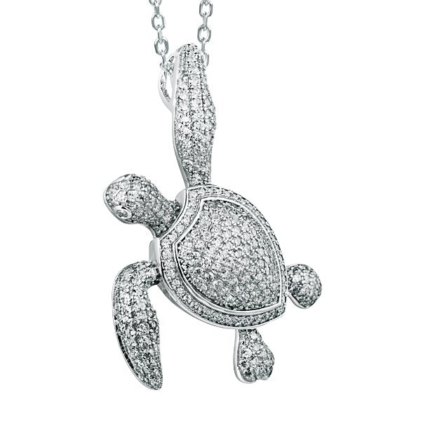 Life@Sea Genuine Sterling Silver & Cubic Zirconia Full Pave Sea Turtle Pendant Necklace