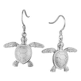 Life@Sea Genuine Sterling Silver Sandblasted Sea Turtle Dangle Earrings with Cubic Zirconia Accents