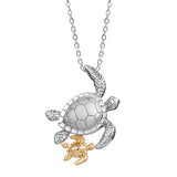 Life@Sea Genuine Sterling Silver & 14k Yellow Gold Double Sea Turtle Pendant Necklace