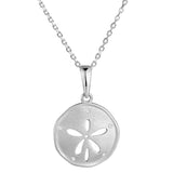 Life@Sea Genuine Sterling Silver Sandblasted Sand Dollar Pendant Necklace with Cubic Zirconia Accents