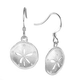Life@Sea Genuine Sterling Silver Sandblasted Sand Dollar Dangle Earrings with Cubic Zirconia Accents