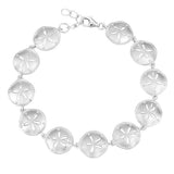 Life@Sea Genuine Sterling Silver Sandblasted Sand Dollar Bracelet with Cubic Zirconia Accents