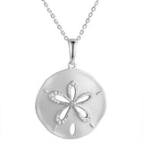 Life@Sea Genuine Sterling Silver Sandblasted & Polished Sand Dollar Pendant Necklace with Pave Cubic Zirconia Accents