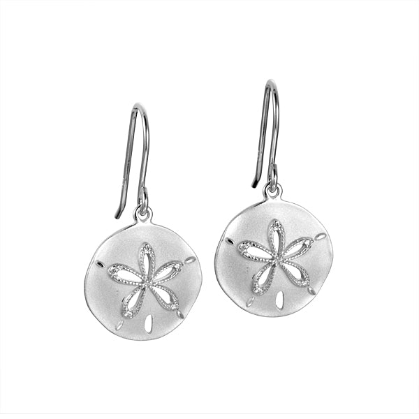 Life@Sea Genuine Sterling Silver Sandblasted & Polished Sand Dollar Dangle Earrings with Pave Cubic Zirconia Accents