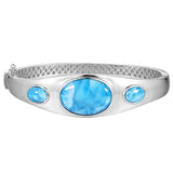 Life@Sea Genuine Sterling Silver Oval Larimar 3-Stone Bracelet