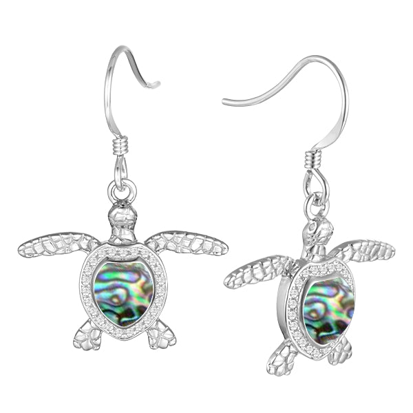 Life@Sea Genuine Sterling Silver Larimar/Abalone Turtle Dangle Earrings with Cubic Zirconia Accents
