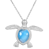 Life@Sea Genuine Sterling Silver Larimar/Abalone Turtle Pendant Necklace with Cubic Zirconia Accents
