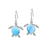 Life@Sea Genuine Sterling Silver Larimar Turtle Dangle Earrings